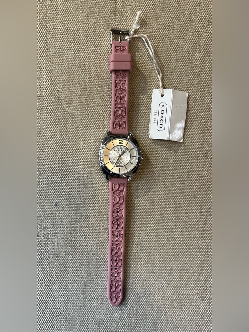 Coach Boyfriend Watch With 34mm Silver Face & Pink Silicone Band - Picture 7 of 8